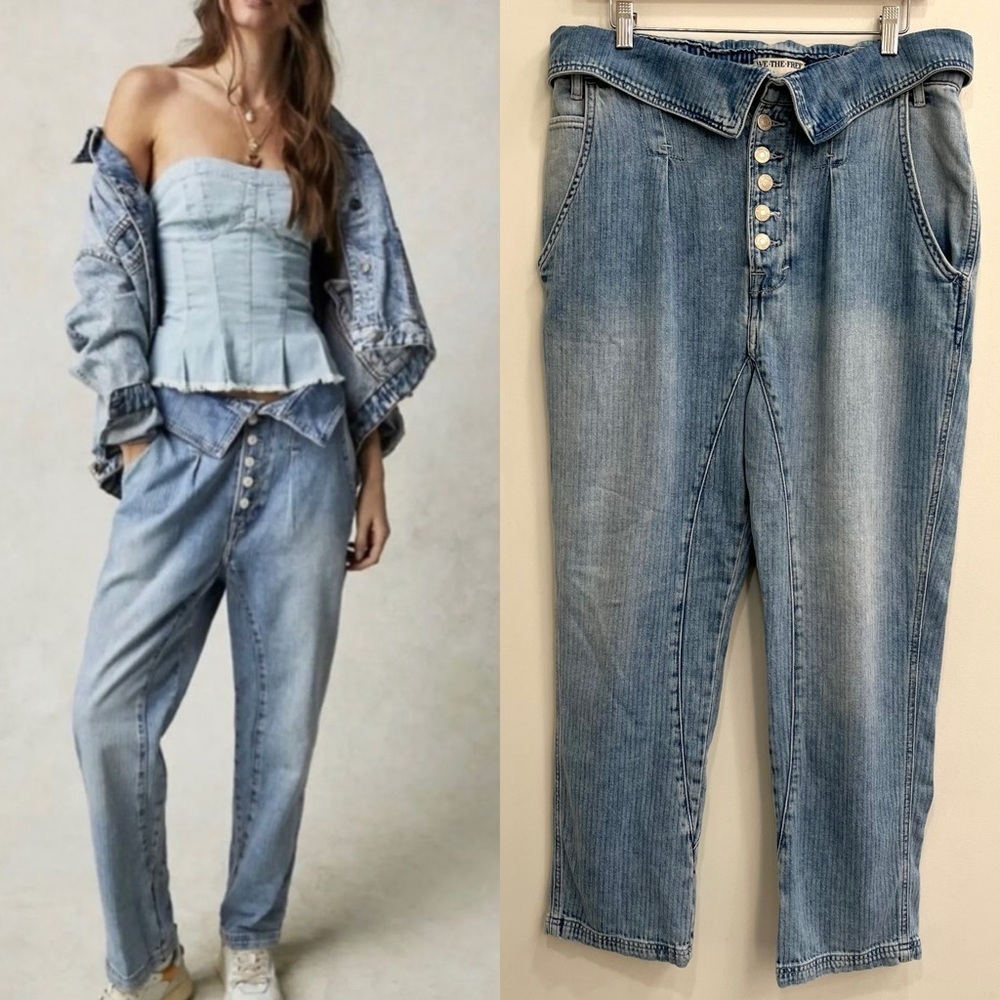 Free People We the free Noah Foldover Harem Jeans Relaxed Slouchy Size Small
